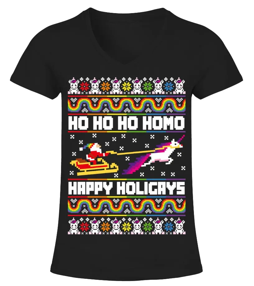 HAPPY HOLIGAYS  UGLY XMAS SWEATER CAMISETA CUELLO PICO MUJER