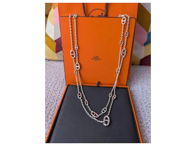 Hermès Collar Farandole de 160 cm en plata esterlina 925 con caja Hardware de plata 