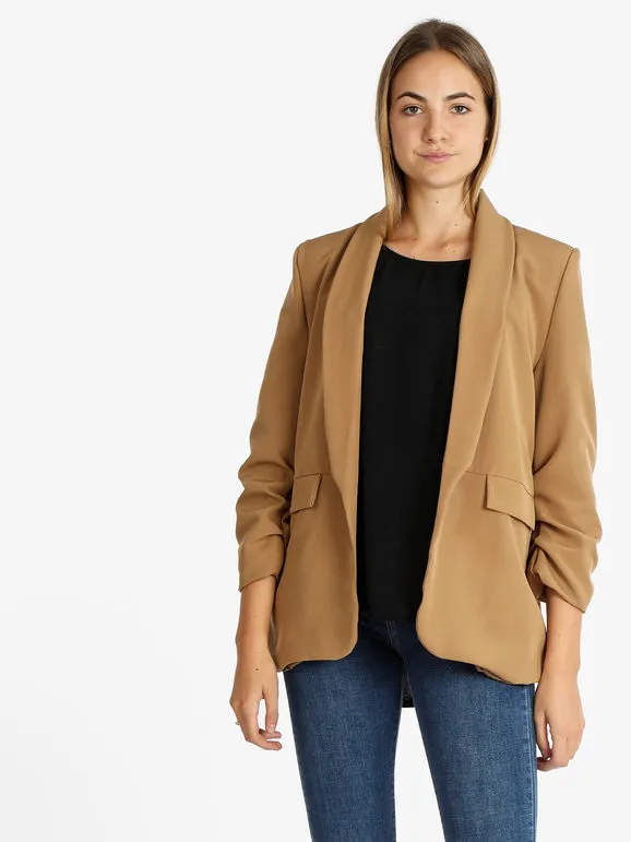 Insta Firenze Blazer de mujer abierta con mangas fruncidas