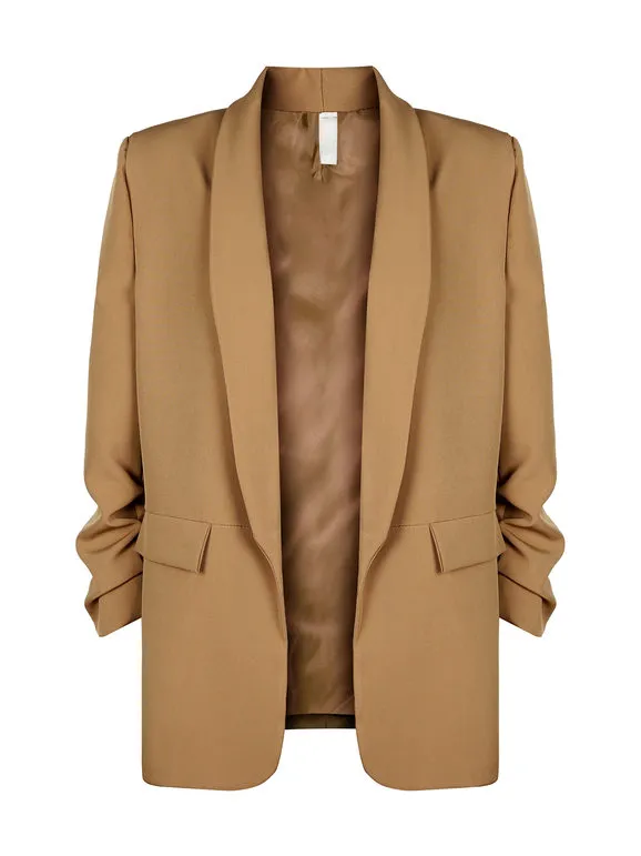 Insta Firenze Blazer de mujer abierta con mangas fruncidas