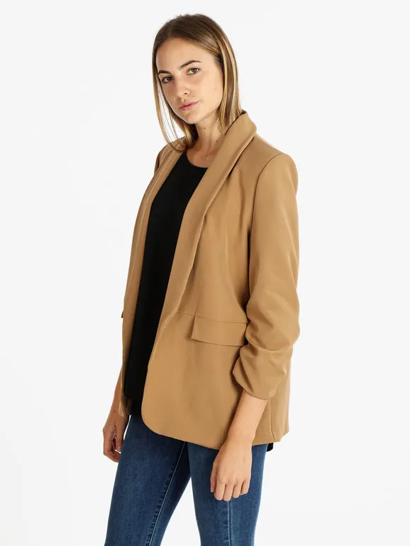 Insta Firenze Blazer de mujer abierta con mangas fruncidas