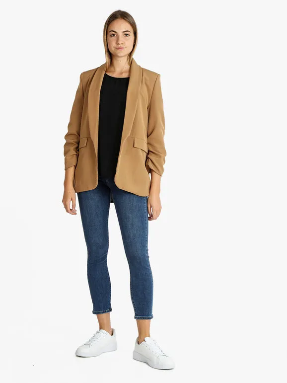 Insta Firenze Blazer de mujer abierta con mangas fruncidas