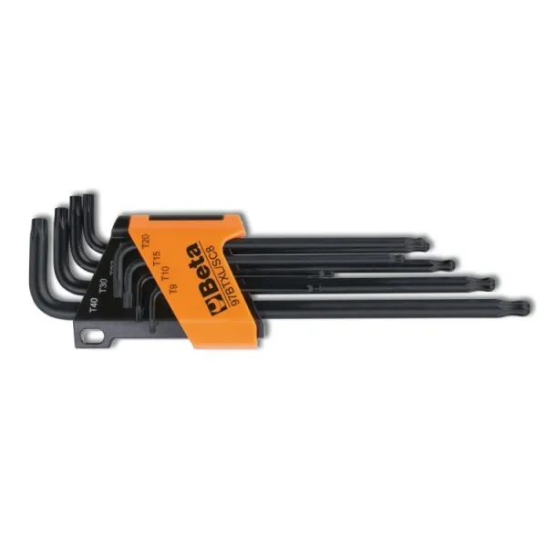 Juego de 8 llaves acodadas con cabeza esférica para tornillos Torx®, modelo largo