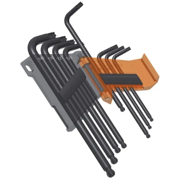 Juego de 8 llaves acodadas con cabeza esférica para tornillos Torx®, modelo largo