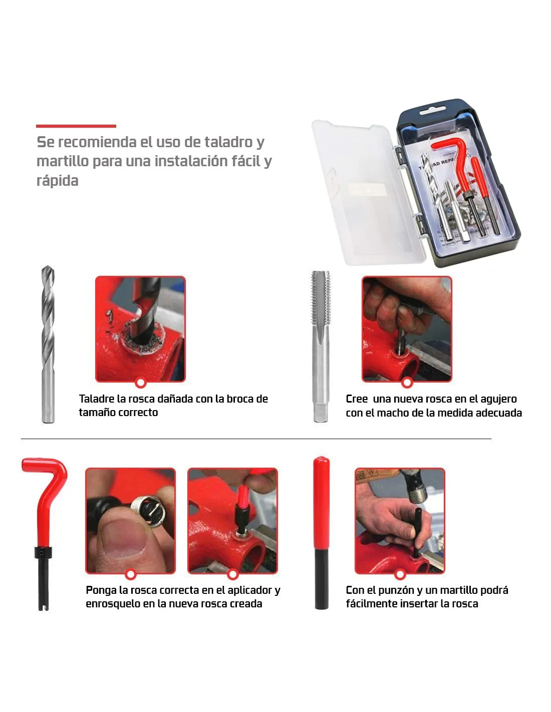 Juego Para Reparar Roscas Con HELICOIL M14 x 1.25 x 12.4mm , 15 Piezas