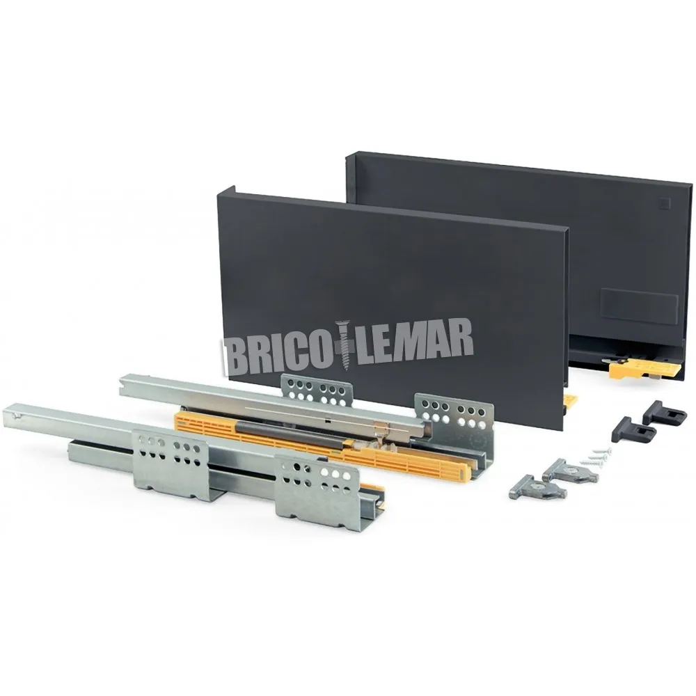 Kit cajón de cocina Concept altura 185mm profundidad 400mm cierre suave acero gris antracita Emuca