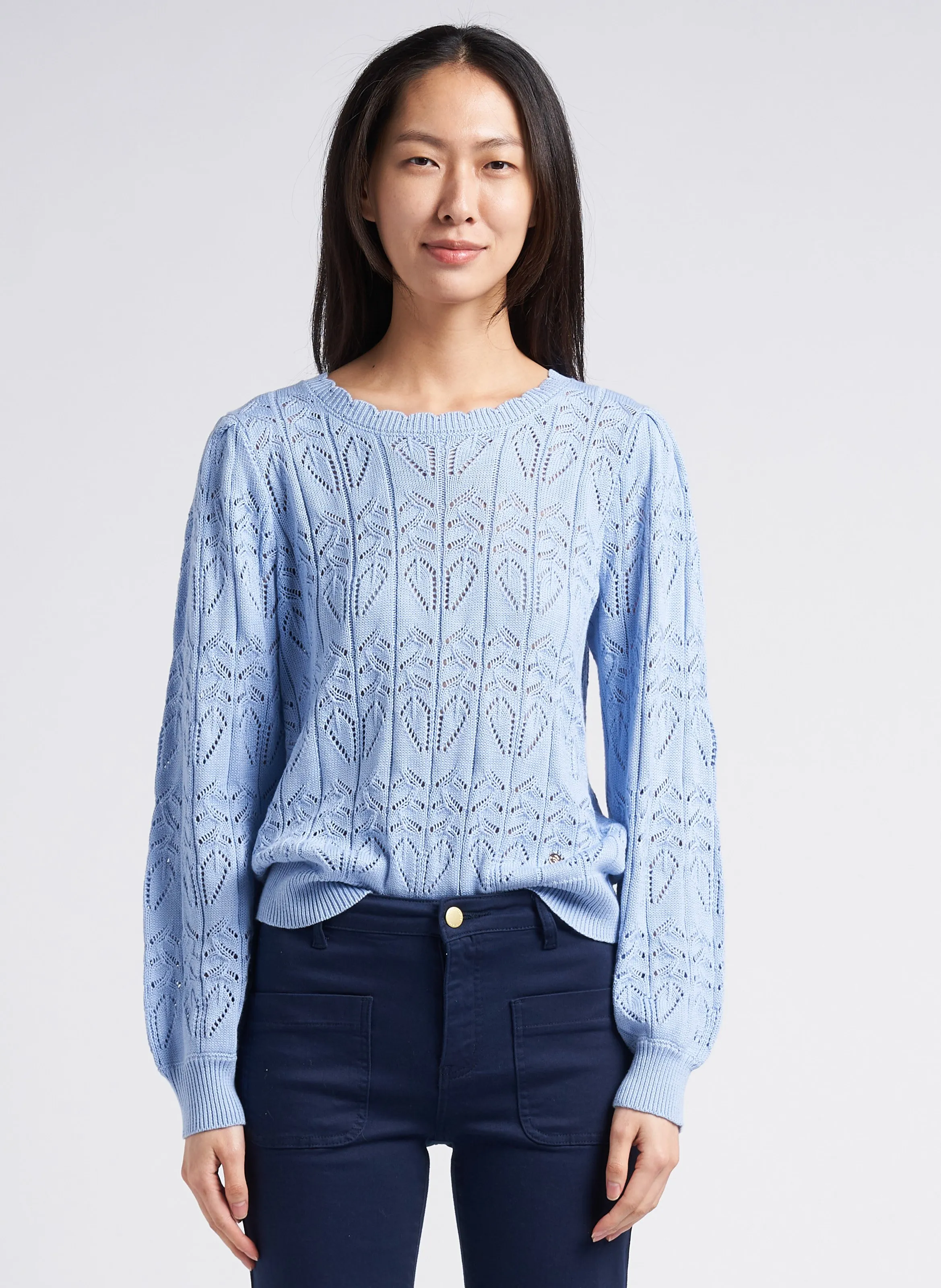 LA PETITE ETOILE MAGY  JERSEY DE MEZCLA DE ALGODóN CON CUELLO BARCO EN AZUL