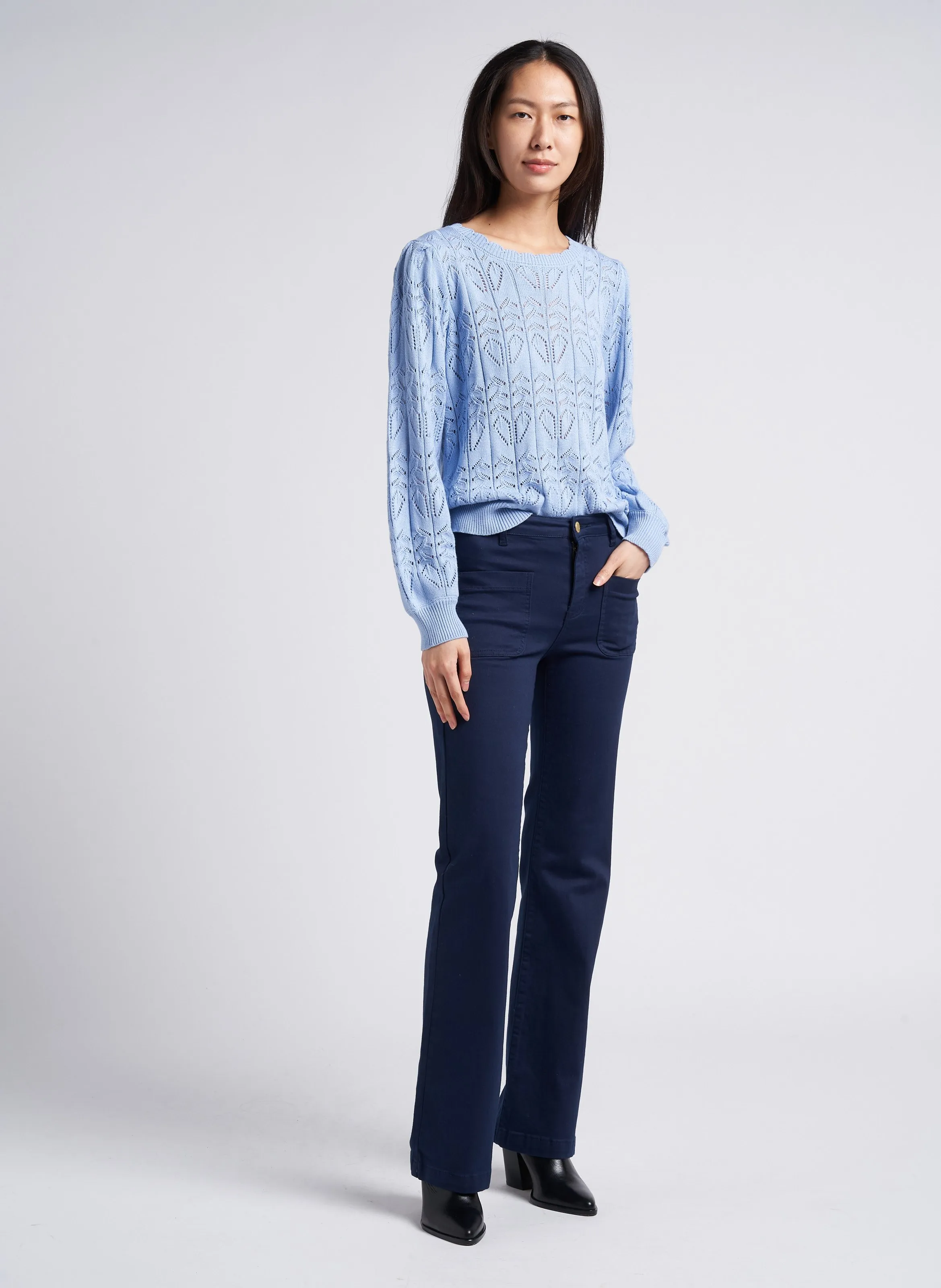 LA PETITE ETOILE MAGY  JERSEY DE MEZCLA DE ALGODóN CON CUELLO BARCO EN AZUL