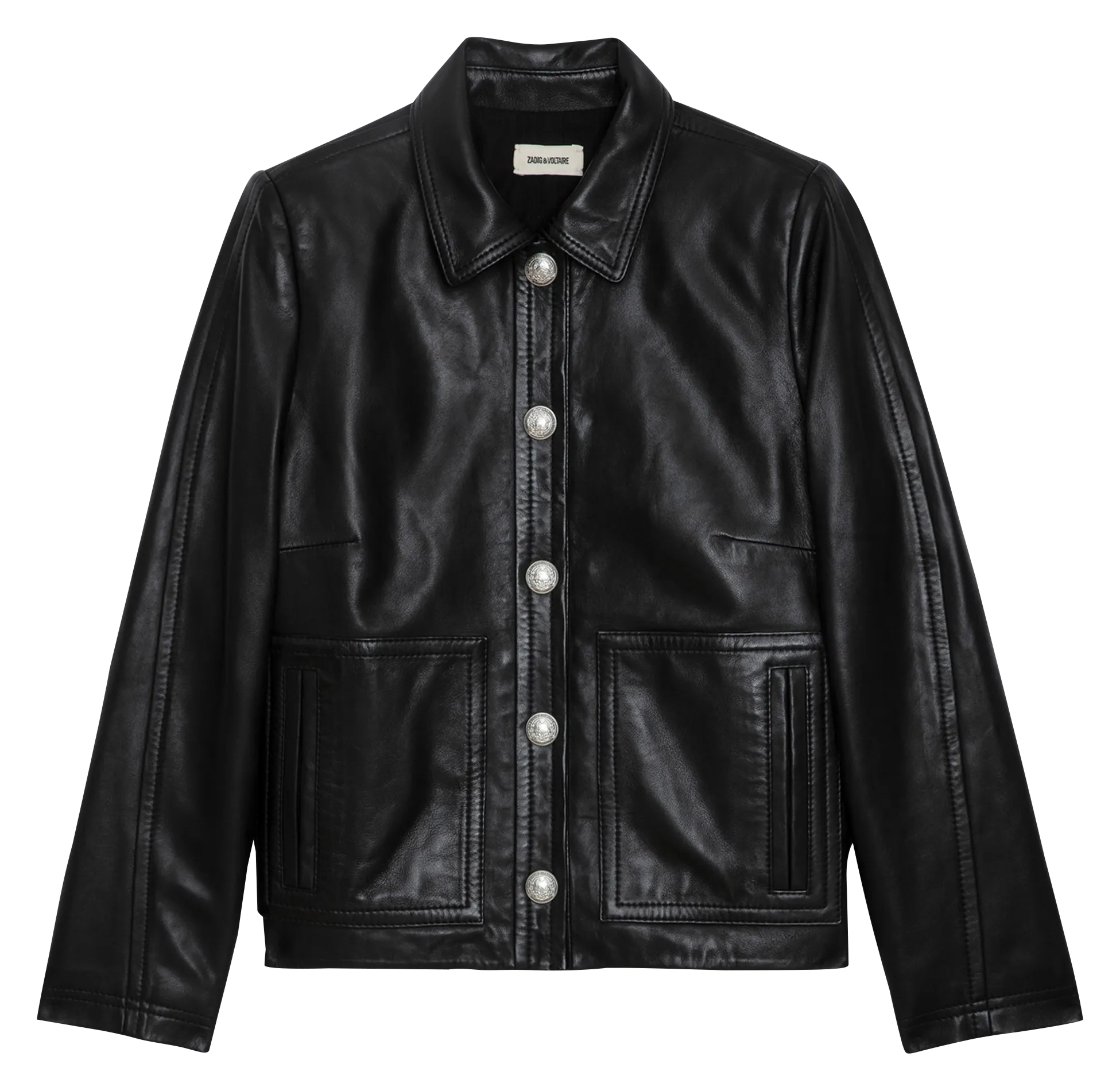 LITCHI  CHAQUETA CORTA DE CUERO LISO EN NEGRO