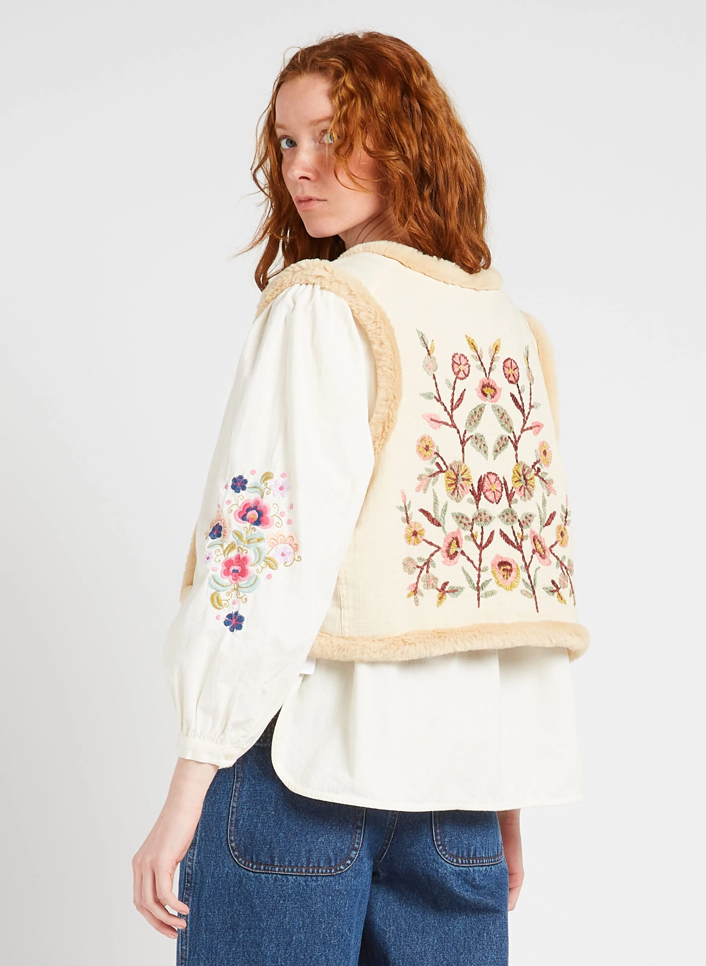 LOUISE MISHA RENEE  CHAQUETA REDONDA BORDADA DE ALGODóN ORGáNICO EN BEIGE
