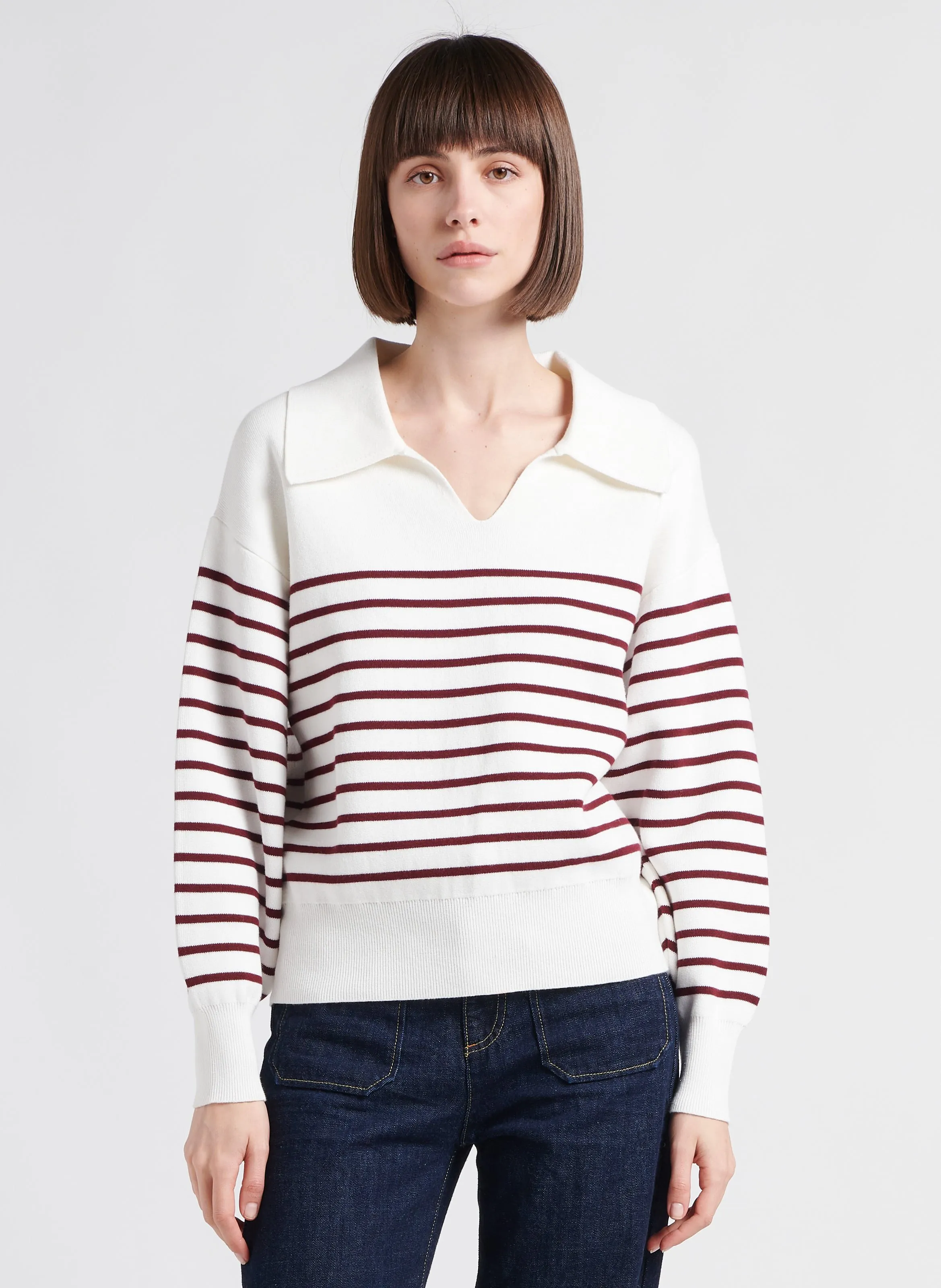 MARIE SIXTINE ANTONELLA  JERSEY CLáSICO DE ALGODóN A RAYAS EN BLANCO