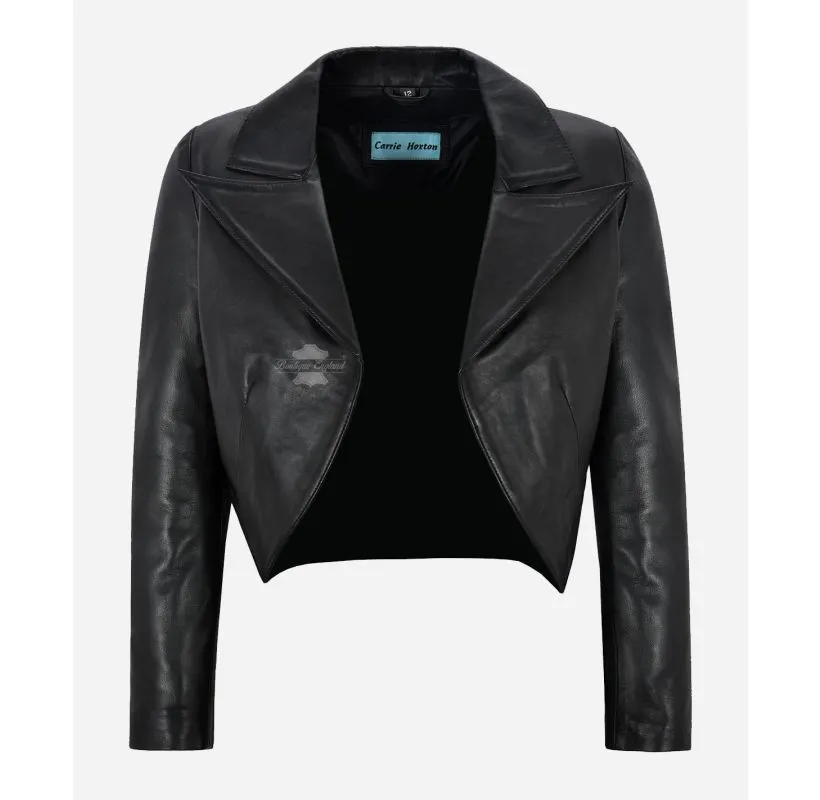 MAXIM Ladies Shrug Lapel Collared Open Front Leather Cropped Bolero Jacket
