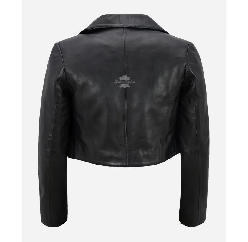 MAXIM Ladies Shrug Lapel Collared Open Front Leather Cropped Bolero Jacket