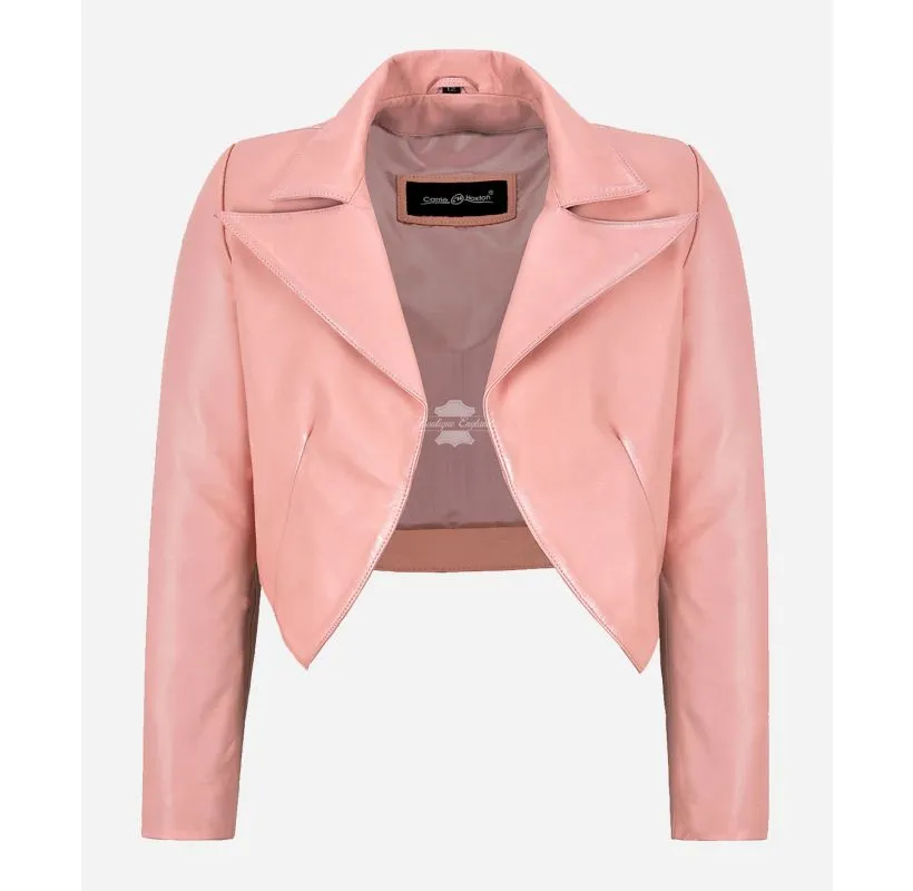 MAXIM Ladies Shrug Lapel Collared Open Front Leather Cropped Bolero Jacket