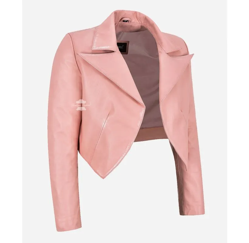 MAXIM Ladies Shrug Lapel Collared Open Front Leather Cropped Bolero Jacket