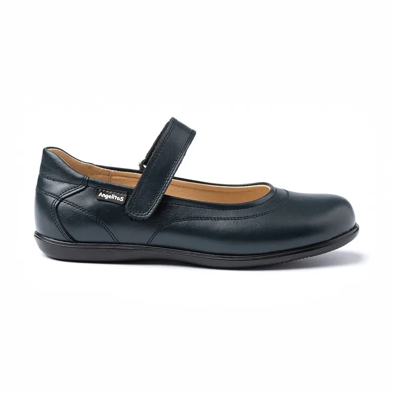 Merceditas Colegiales Niña Piel Napa Velcro 460 Marino, de Angelitos