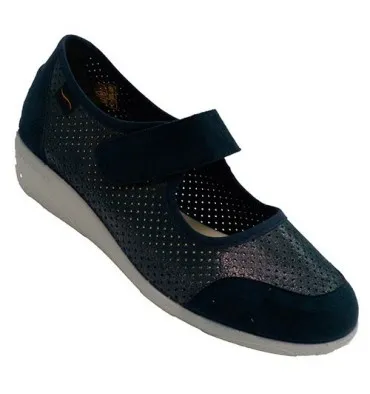 Merceditas mujer calado muy cómodo con velcro Doctor Cutillas en azul