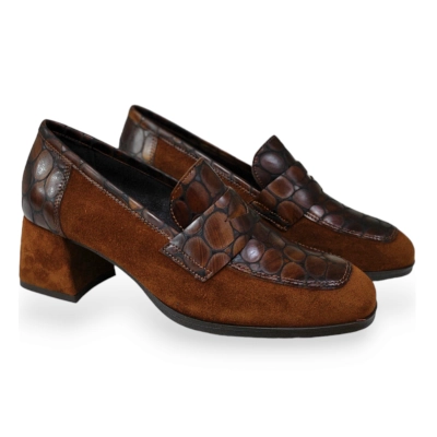 Mocasin tacon Marlinna grabado marron