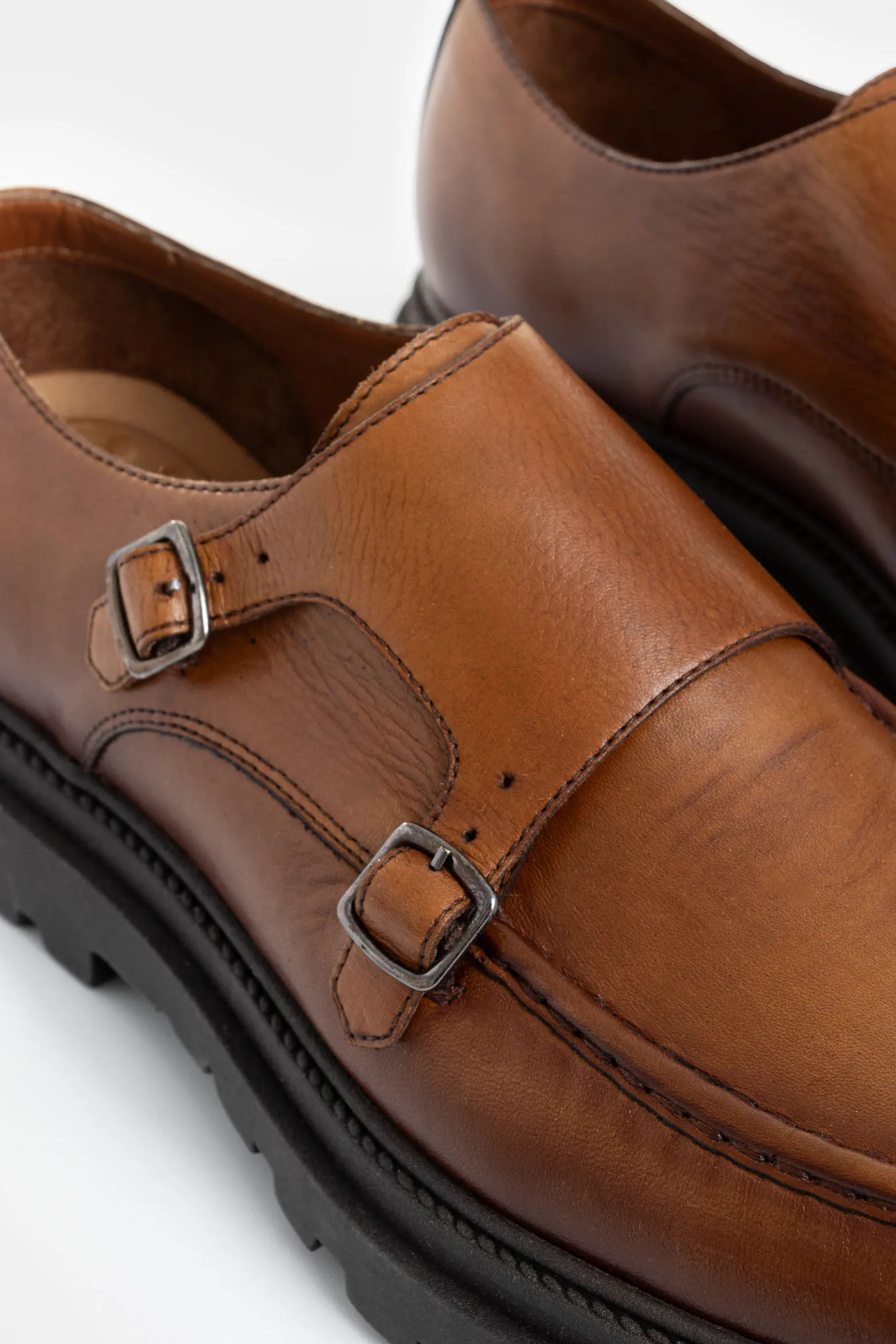 Mocasines luster 2 de cuero liso para hombre silueta monkstrap