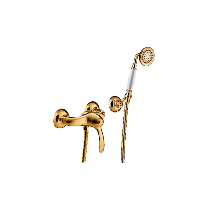 MONOMANDO DUCHA CON SOPORTE ORIENTABLE FLEXO DOBLE ENGATILLADO ORO MONOCLASIC