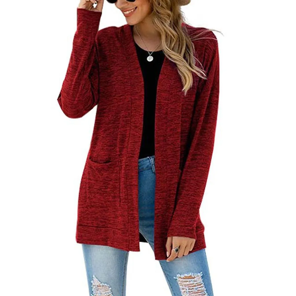 Mujer Manga Larga Abierta Frontal Cárdigan Color Sólido Ligero Abrigo Suelto Outwear