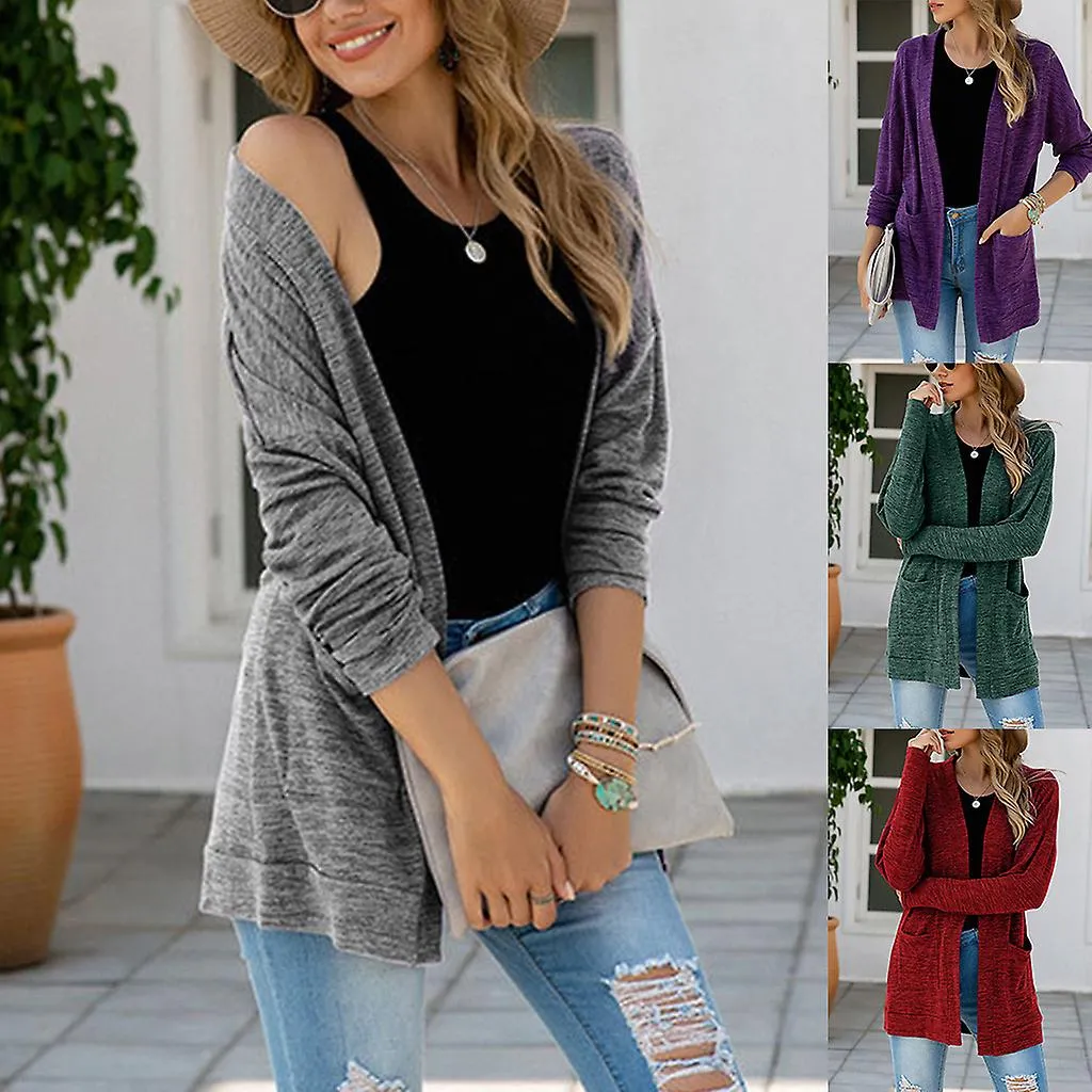 Mujer Manga Larga Abierta Frontal Cárdigan Color Sólido Ligero Abrigo Suelto Outwear