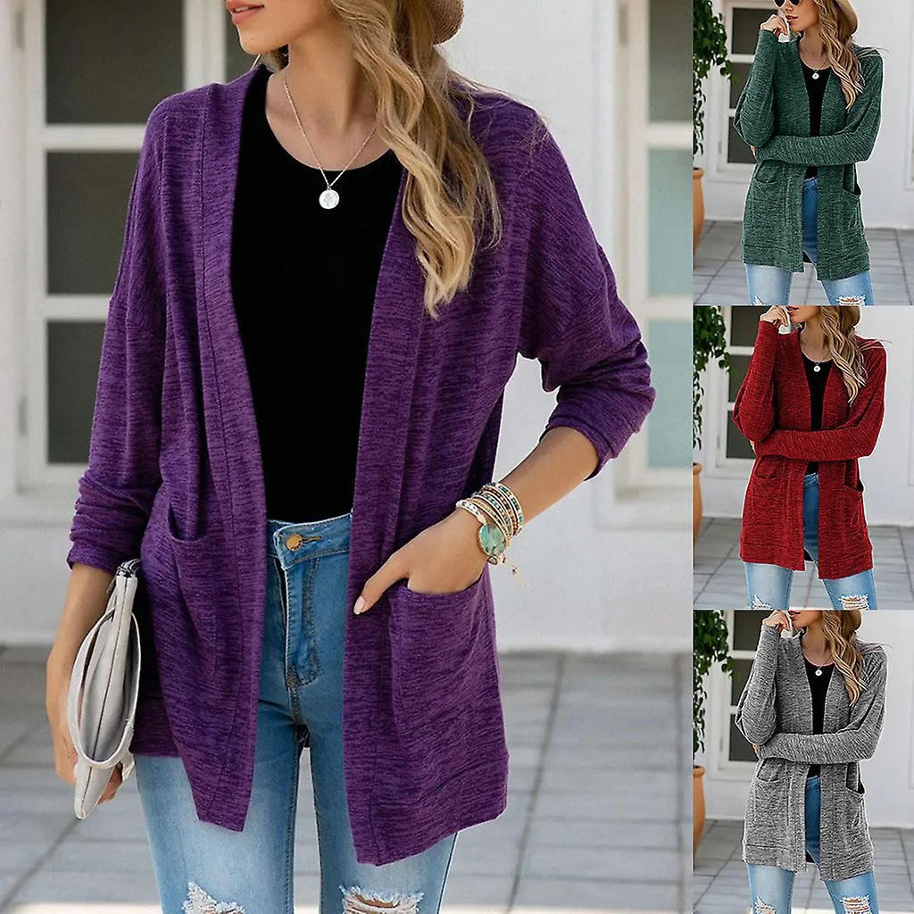 Mujer Manga Larga Abierta Frontal Cárdigan Color Sólido Ligero Abrigo Suelto Outwear