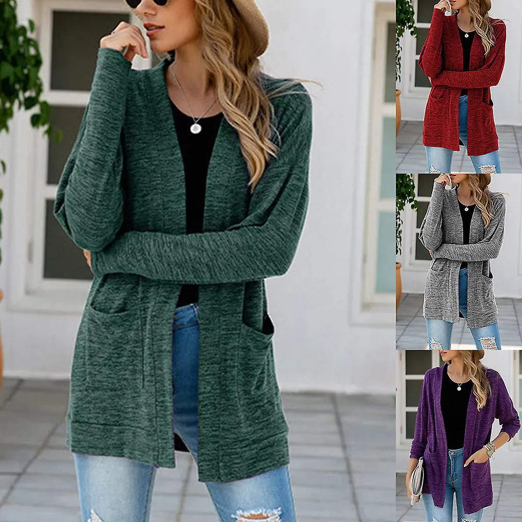 Mujer Manga Larga Abierta Frontal Cárdigan Color Sólido Ligero Abrigo Suelto Outwear