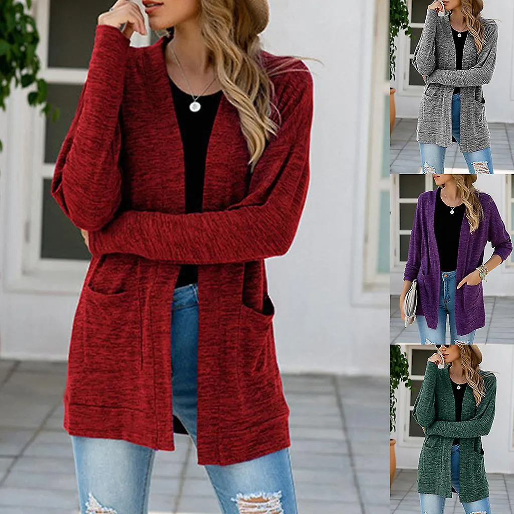 Mujer Manga Larga Abierta Frontal Cárdigan Color Sólido Ligero Abrigo Suelto Outwear