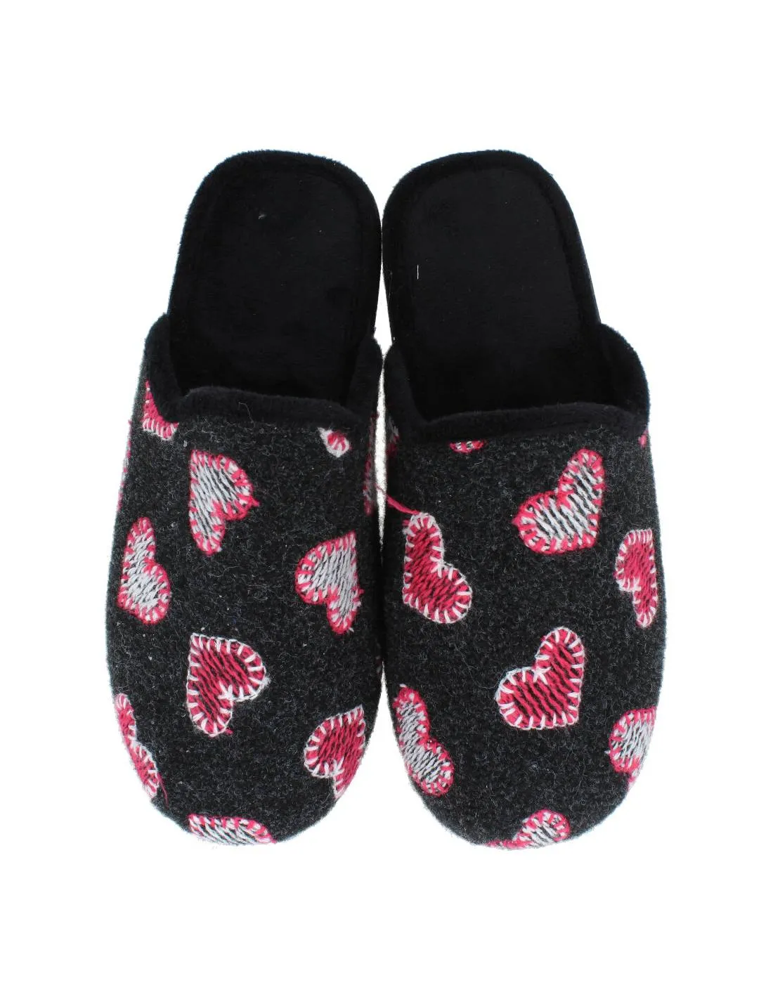 NEVADA  ZAPATILLAS CASA MUJER CORAZONES NEGRO