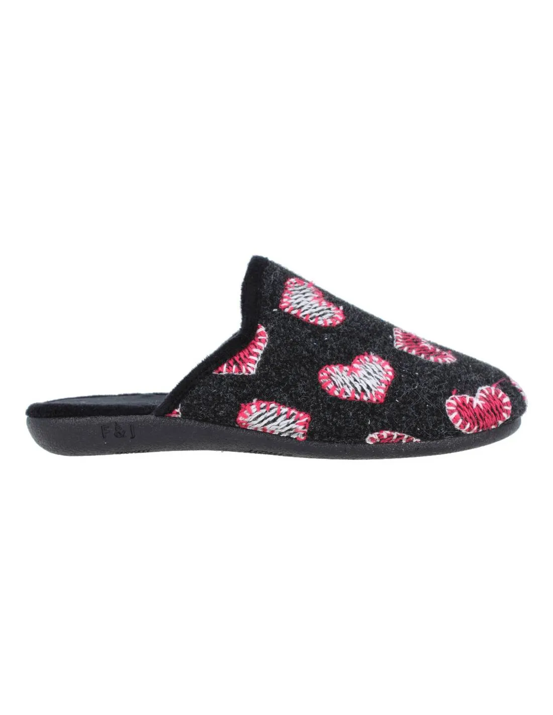 NEVADA  ZAPATILLAS CASA MUJER CORAZONES NEGRO