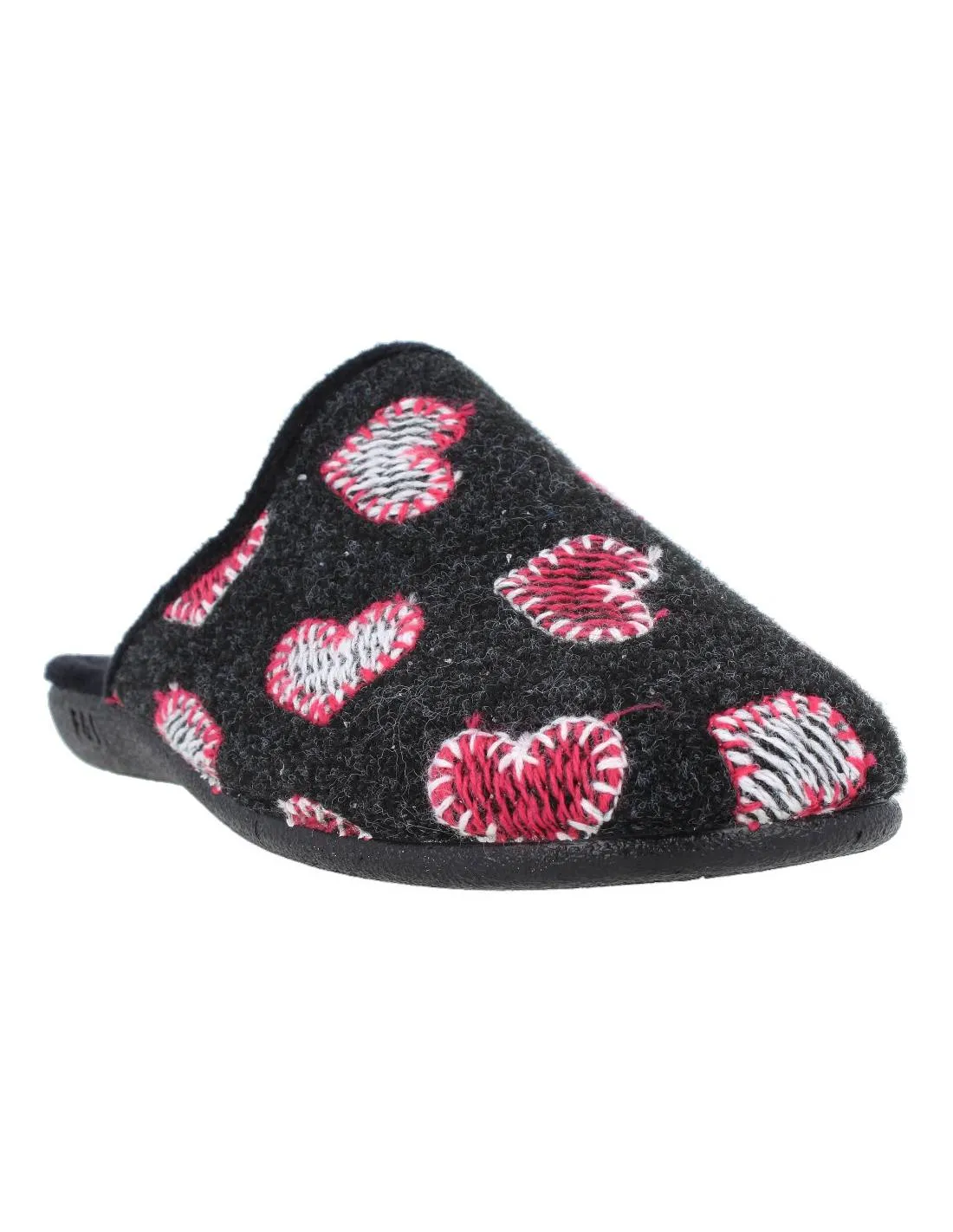NEVADA  ZAPATILLAS CASA MUJER CORAZONES NEGRO