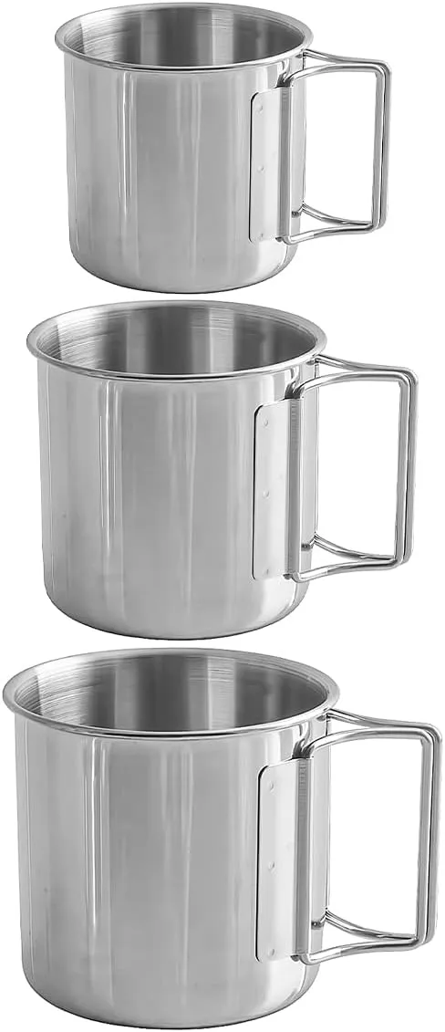 NUZAMAS Set de 6 Camping Campfire Taza con Asa 220ml 330ml 500ml Taza Plegable Acero Inoxidable Café Té Agua Sopa Taza para Send