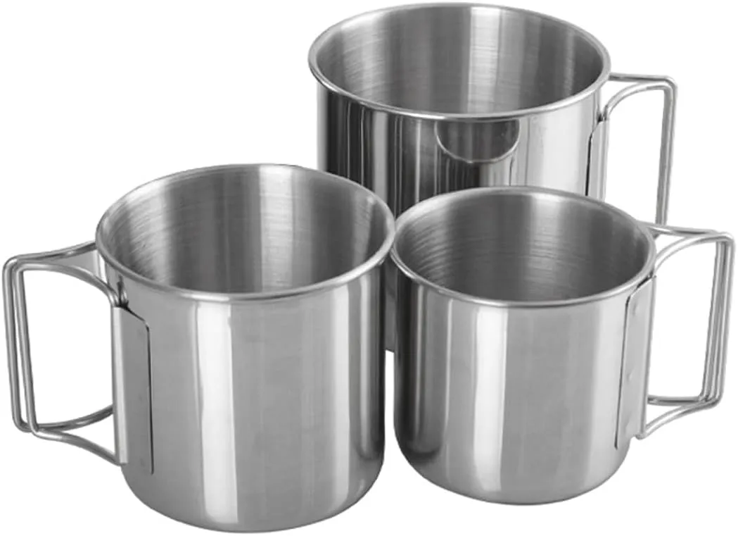 NUZAMAS Set de 6 Camping Campfire Taza con Asa 220ml 330ml 500ml Taza Plegable Acero Inoxidable Café Té Agua Sopa Taza para Send