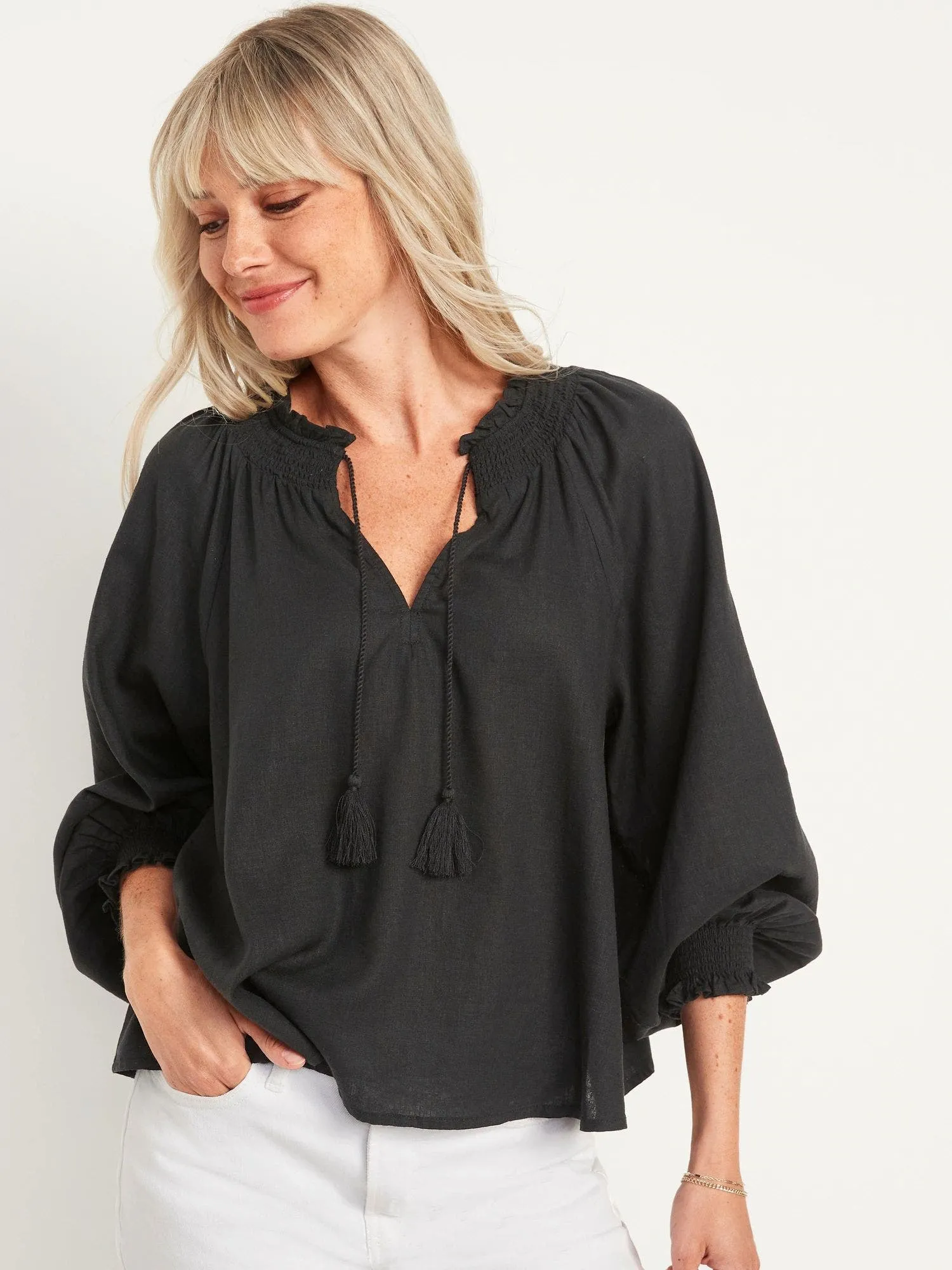 OLD NAVY Blusa de Lino Oversized Mujer