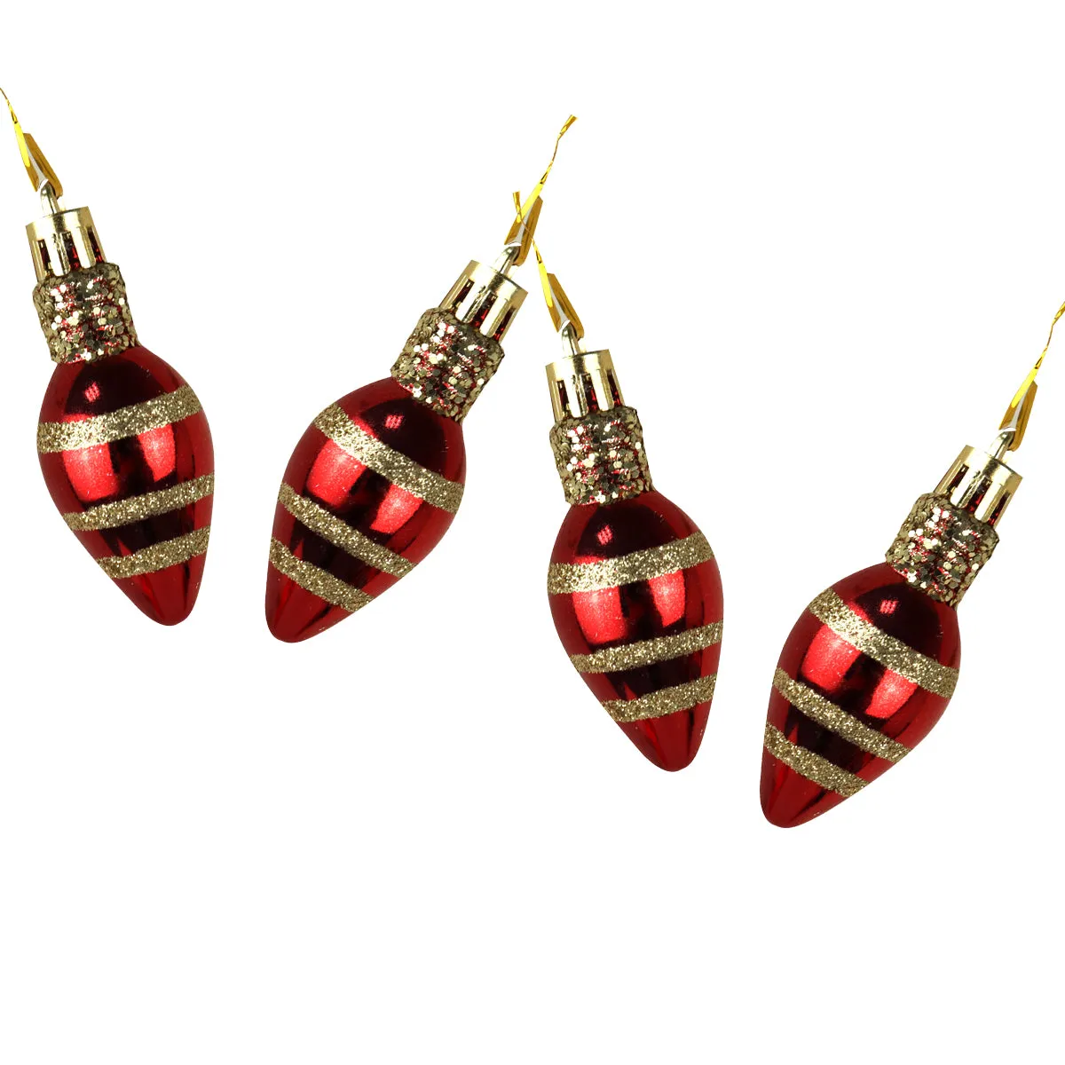 Ornamento en Forma de Bombilla color Rojo, 4pzas