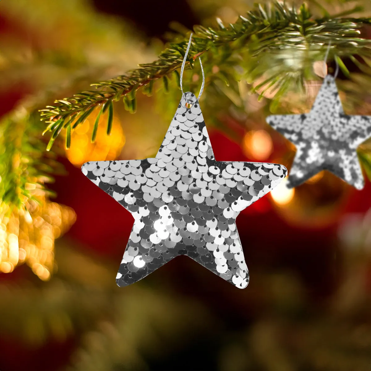 Ornamento en Forma de Estrella con Lentejuelas color Plata