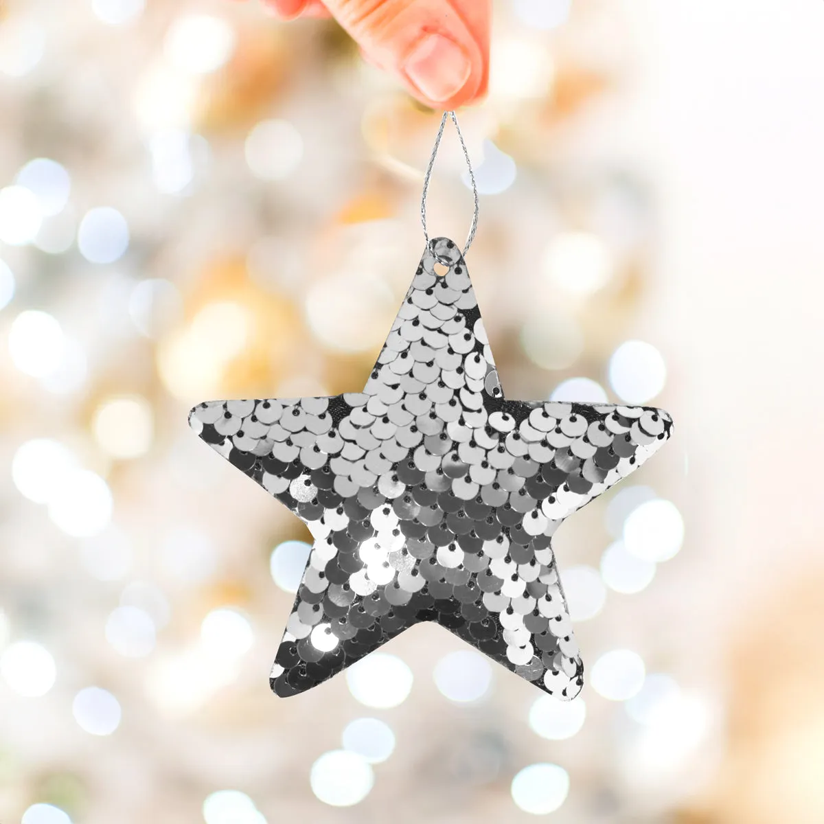 Ornamento en Forma de Estrella con Lentejuelas color Plata