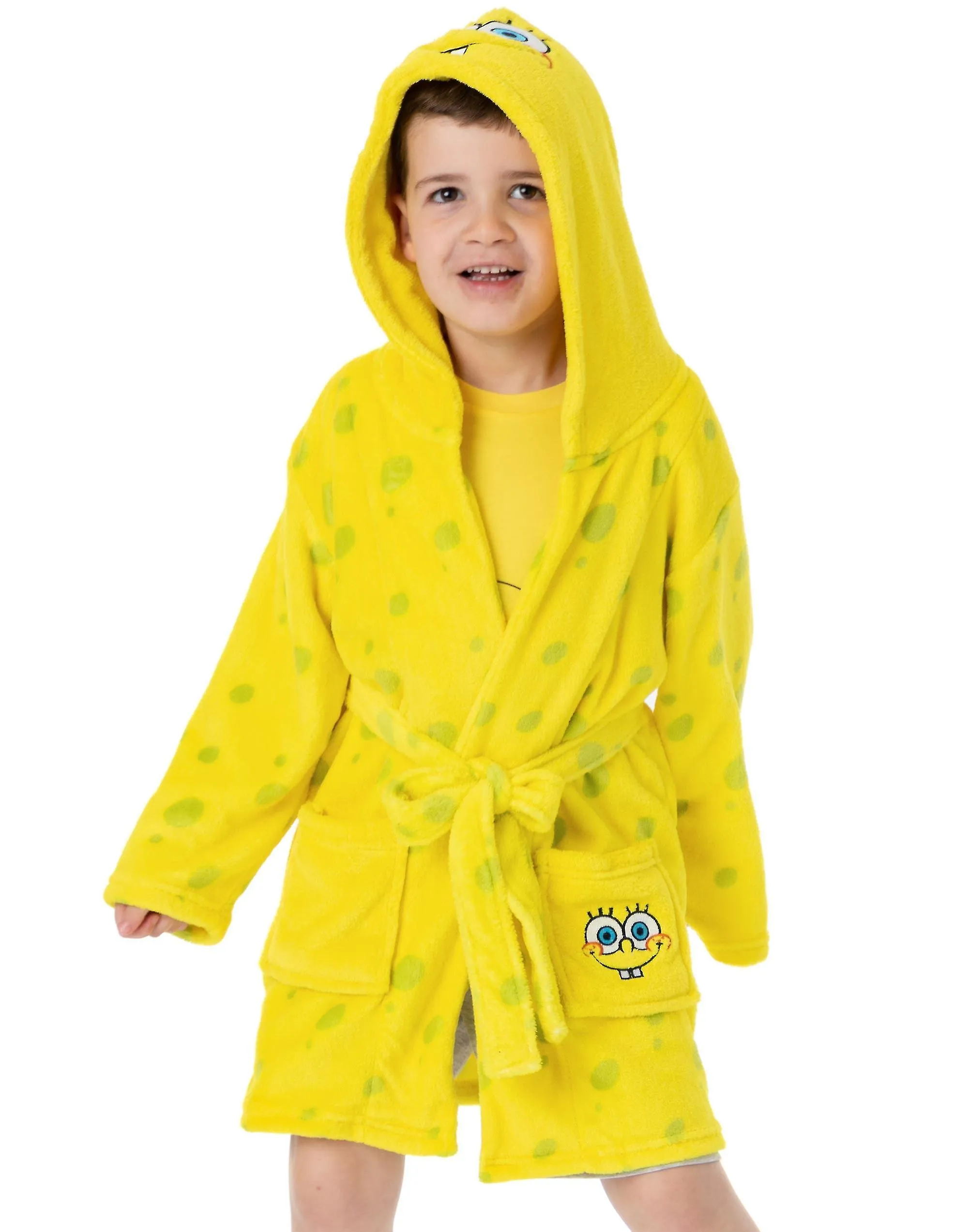 Otwoo Bob Esponja Pantalones Cuadrados Unisex Albornoz Niños Amarillo Bob Esponja Pantalones Cuadrados Capucha Cara Novelty