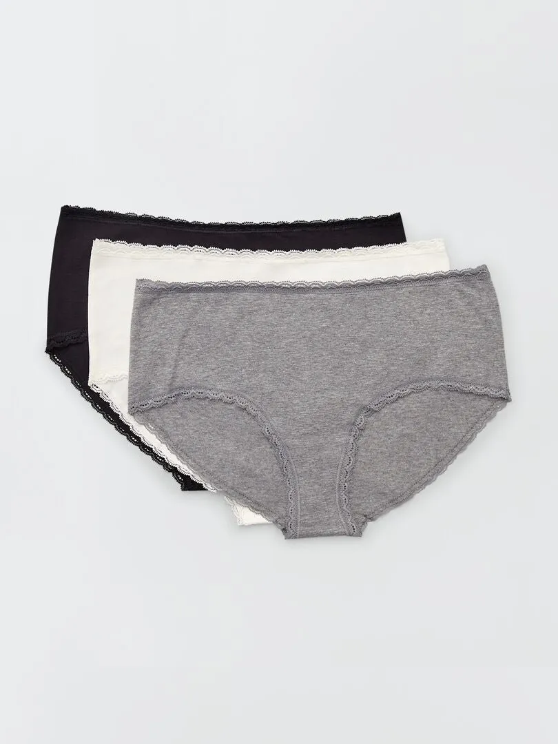 PACK DE 3 CULOTTES DE ALGODóN CON ACABADO DE ENCAJE  BLANCO