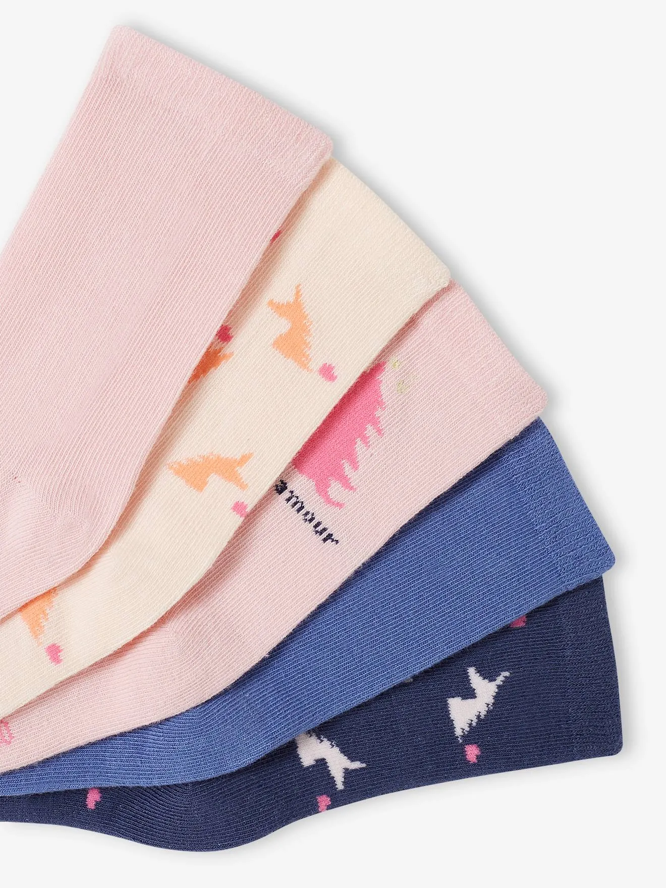 Pack de 5 pares de calcetines con unicornios y corazones para niña