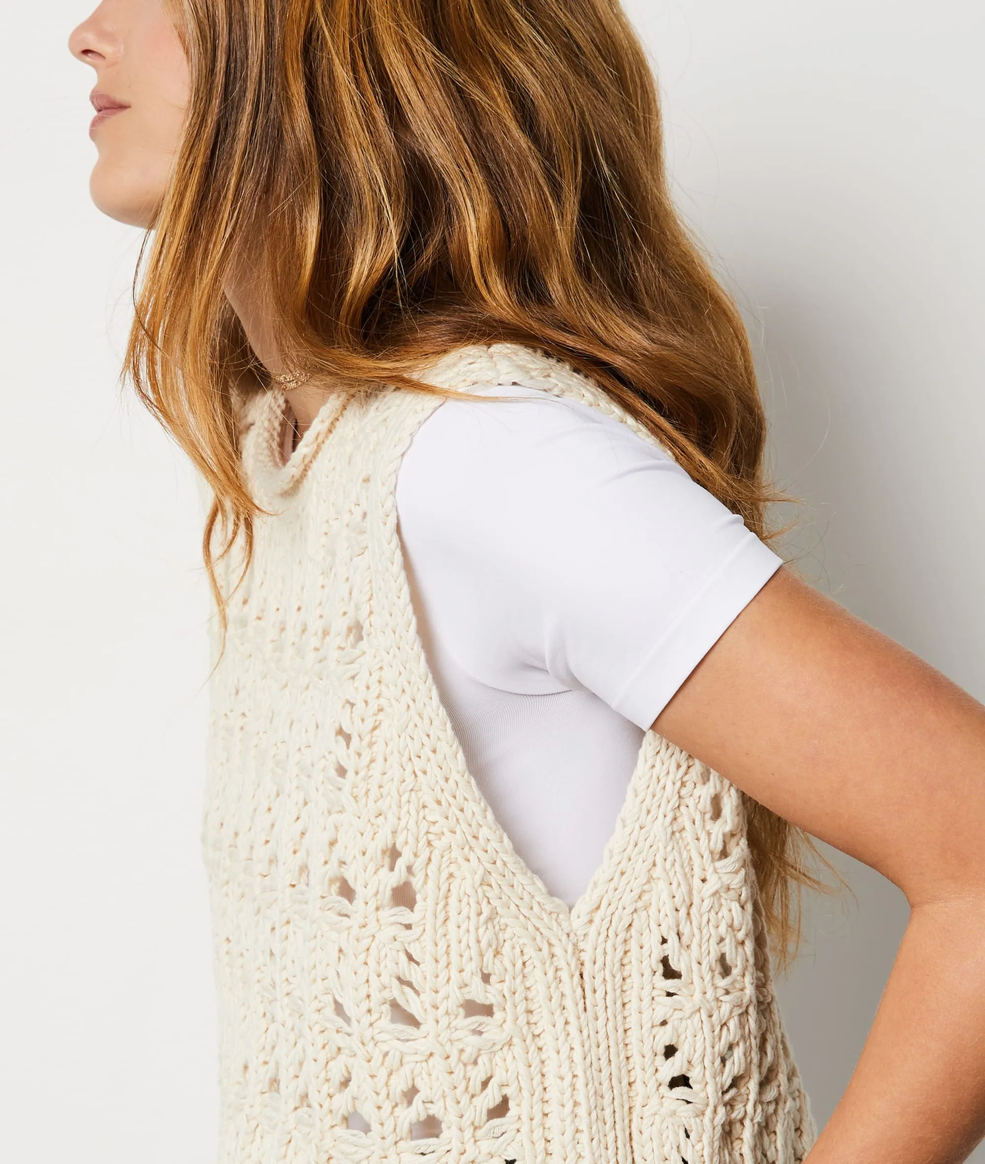 PULL SANS MANCHES AJOURé FILANTE ECRU  ETAM