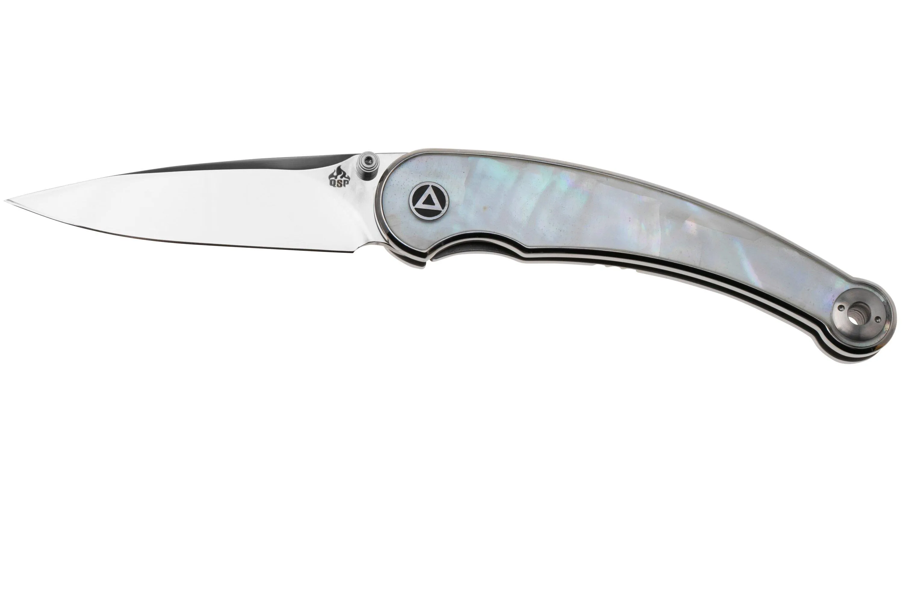 QSP KNIFE DOLPHIN 161C POLISHED 14C28N, WHITE PEARL SHELL, NAVAJA