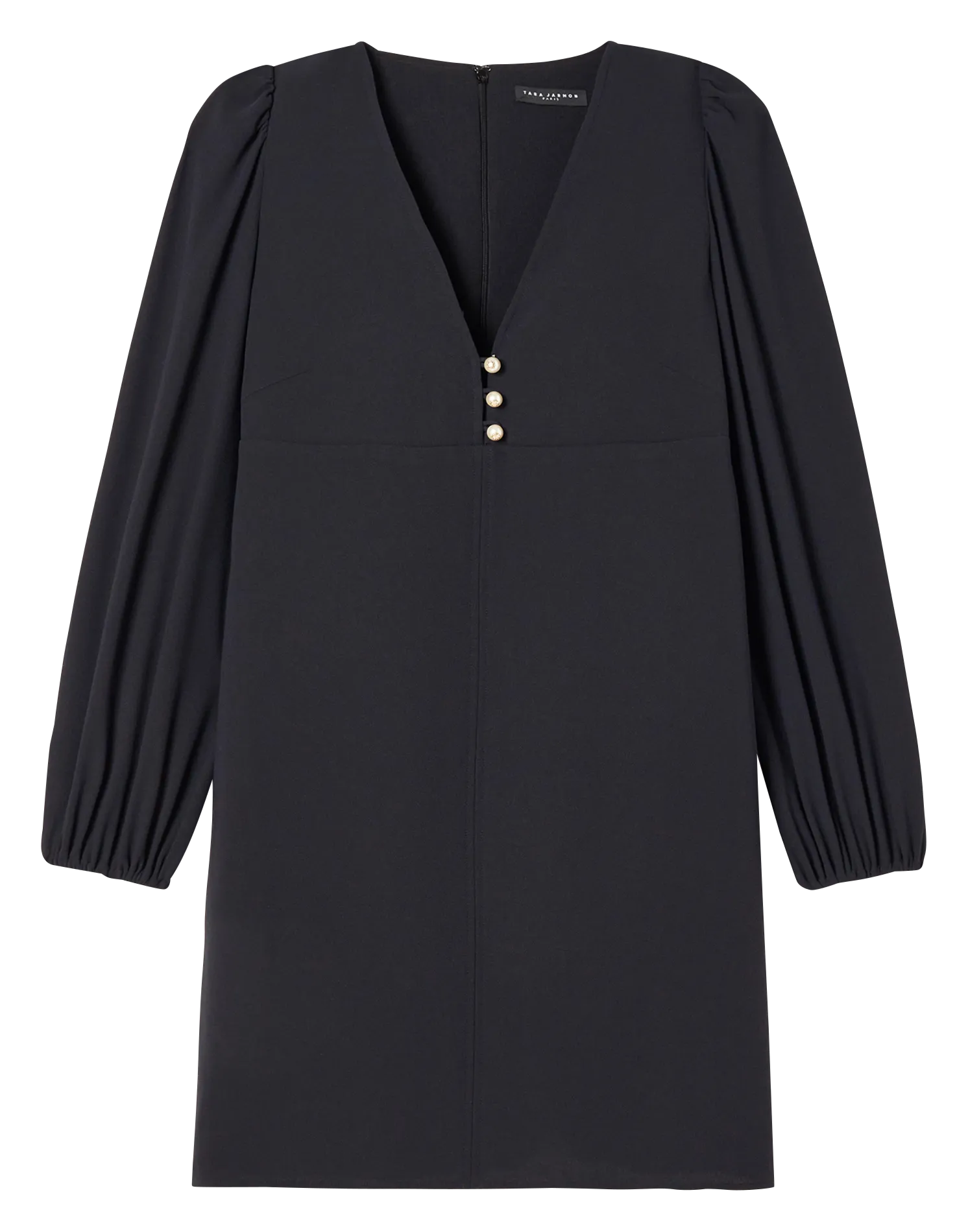 ROLIS  VESTIDO CORTO RECTO CON CUELLO DE PICO EN NEGRO
