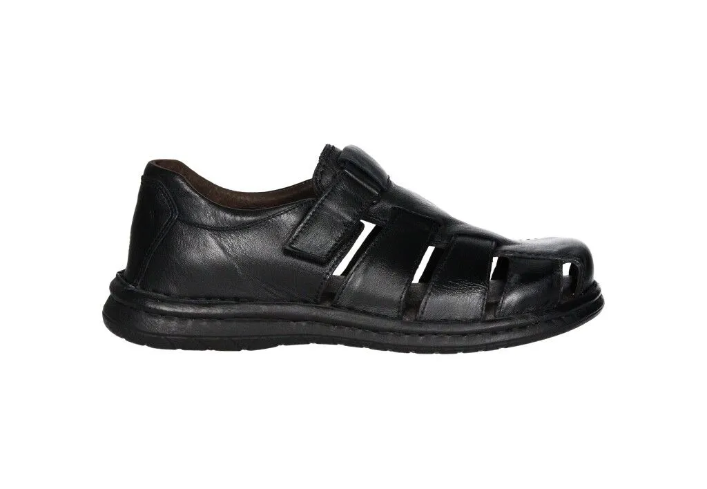 Sandalia Cubierta Piel Negro Velcro Aberturas Laterales