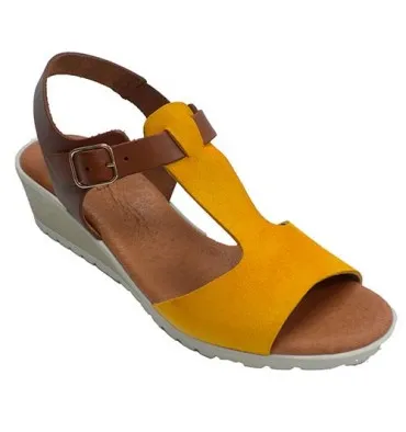 Sandalia mujer combinada amarillo y cuero Rodri en amarillo