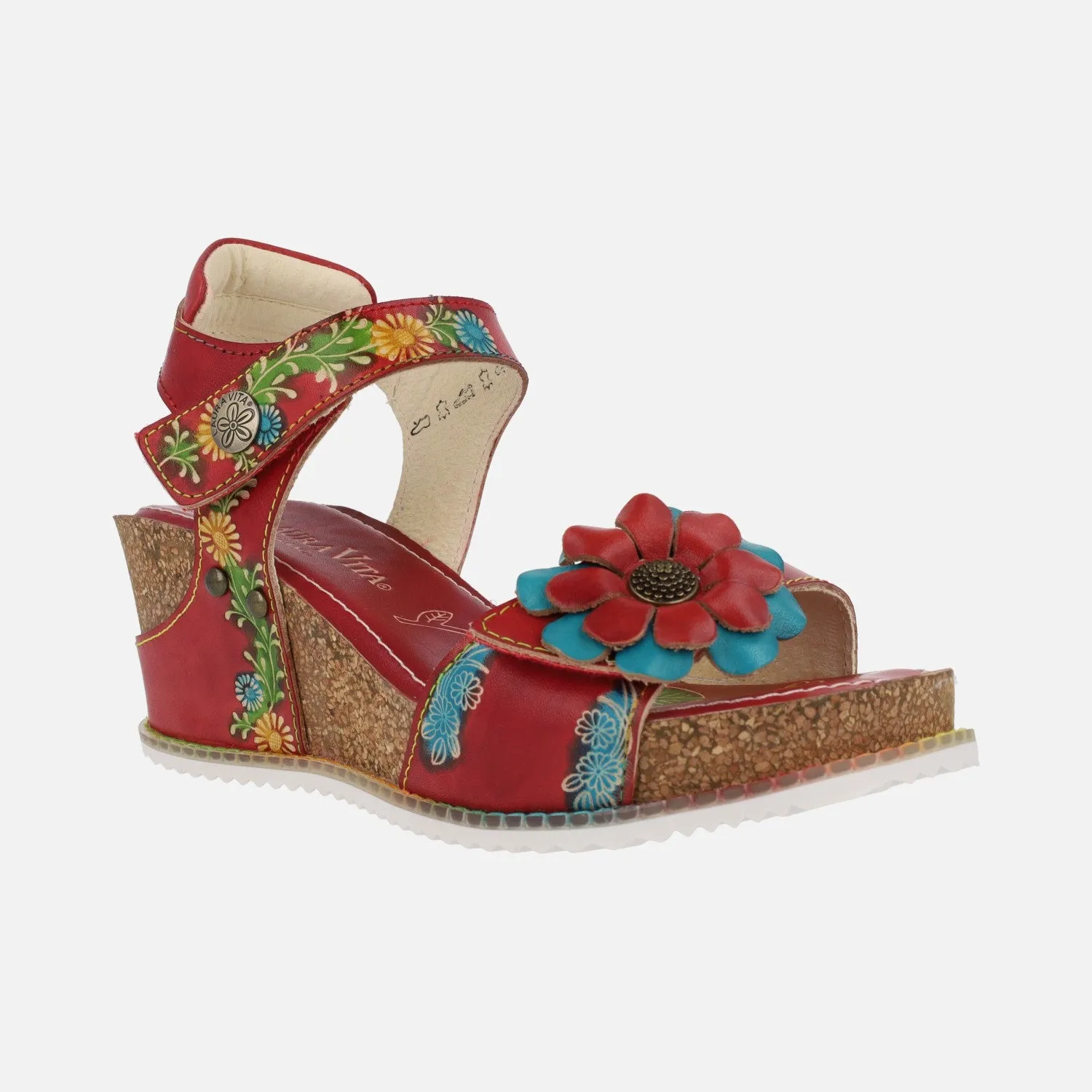 Sandalias en combinado rojo con cuña y plataforma de corcho Bonito 03