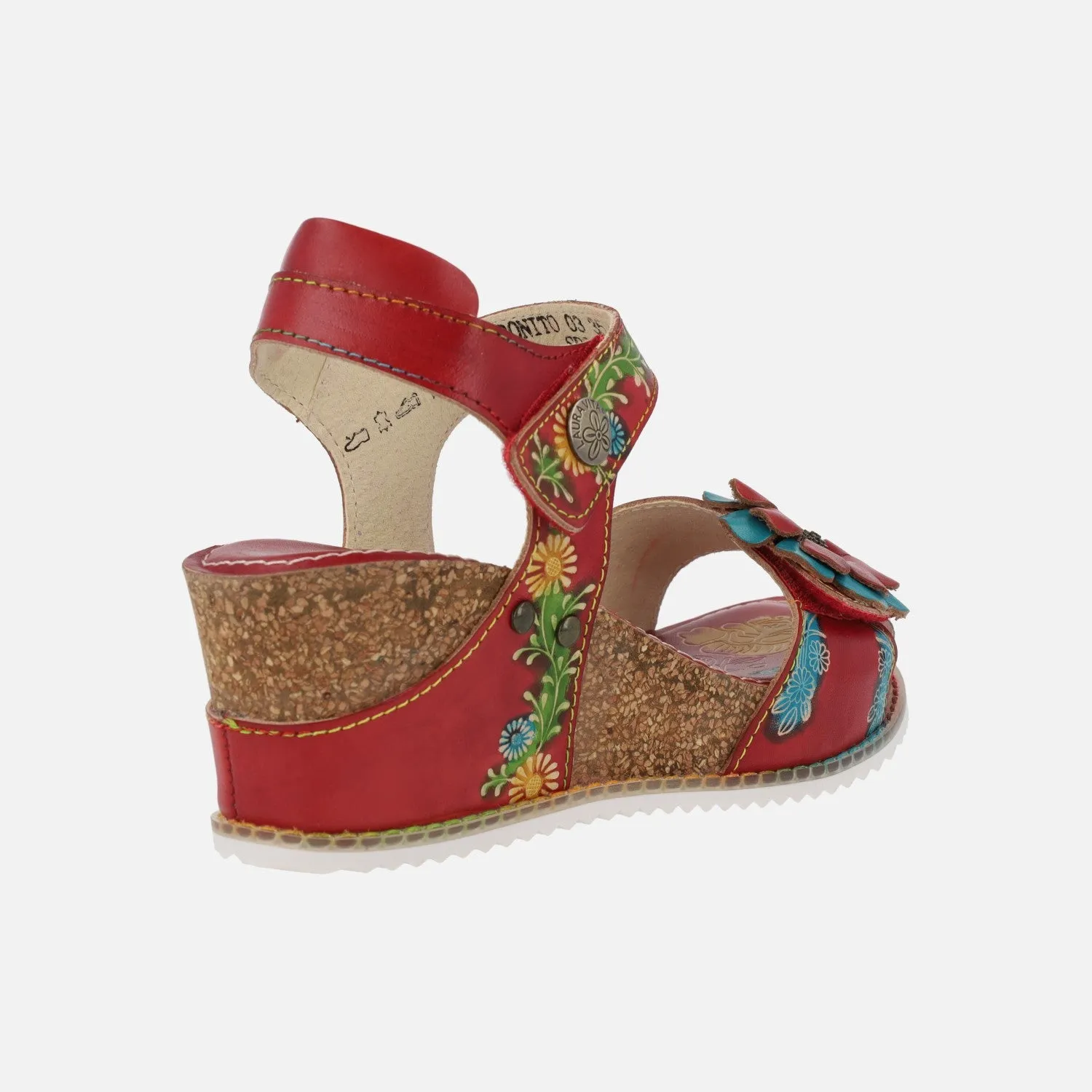 Sandalias en combinado rojo con cuña y plataforma de corcho Bonito 03