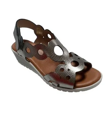 Sandalias mujer círculos calados plantilla gel Rodri en plomo