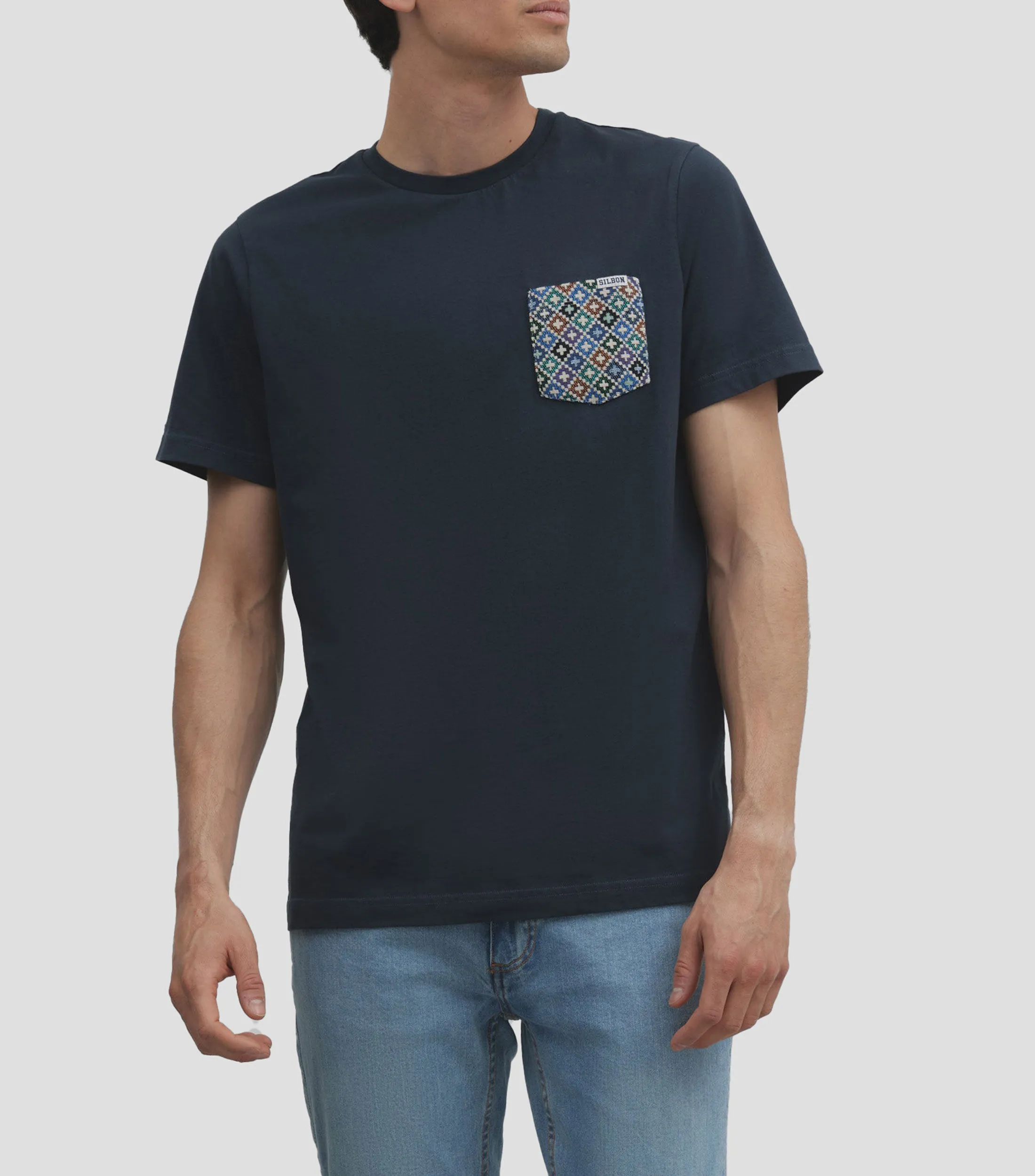 Silbon Playera cuello redondo manga corta con bolsillo étnico Hombre